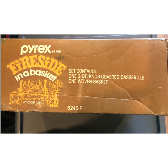 NIB RARE Vintage PYREX Fireside 2 Quart Covered Casserole Dish With Woven Basket - Picture 4 of 5